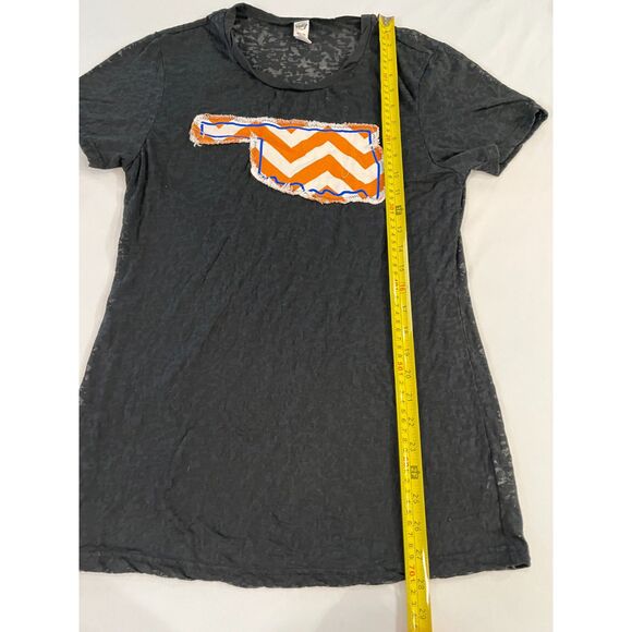 Black Burnout Oklahoma Short Sleeve Shirt with Orange Chevron Oklahoma Cutout - Picture 8 of 10